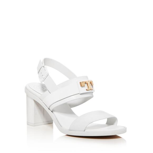 Tory Burch Gigi Two Band White Leather Block Heel Slingback Sandals Size 8.5 NWB - Picture 1 of 16